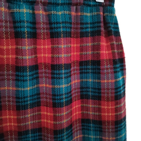 Vintage Graff Plaid Red Turquoise And Black Elastic Waist Skirt Size 10 - Picture 3 of 5